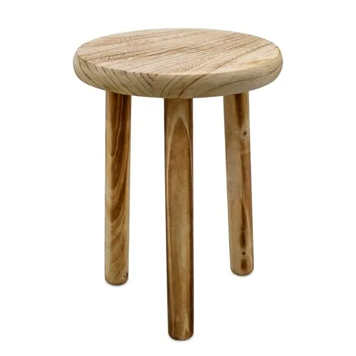 Spetebo Holz Blumenhocker geflammt mit 3 Beinen - 23 cm - Massivholz Deko Hocker rund klein im Used Look - Landhaus Pflanzenhocker Blumenständer Pflanzenständer Podest für Zimmerpflanzen