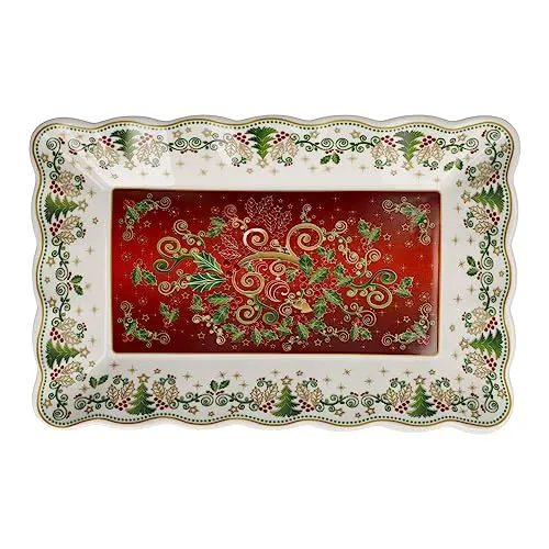 Goebel Palais Royal Kuchenplatte Karree groß 32 x 21 cm - Festliche Weihnachtsdeko - Kuchenplatte aus hochwertigem Porzellan mit buntem Weihnachtsmotiv, ideal für festliche Anlässe und als stilvolle Tischdeko zu Weihnachten.