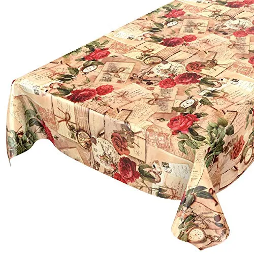 ANRO Tischdecke Wachstischdecke Wachstuch Wachstuchtischdecke Landhaus Rosen Briefe 100x140cm eingefasst