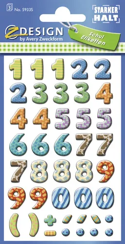ZDesign SCHOOL Zahlen-Etiketten Zahlen: 0-9 bunt 90 Etiketten