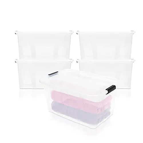 BigDean 4er Set Aufbewahrungsbox mit Deckel - 14L - Stapelbare Aufbewahrungsboxen mit Clipverschluss, ideal zur Lagerung von Werkzeug, Kleidung und Lebensmitteln. Transparent für einfache Sichtbarkeit des Inhalts.