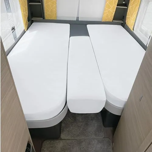 Erwin Müller Spannbettlaken 3er-Set für Wohnmobile - Heckbett, weiß - 3-teiliges Multi-Stretch Jersey Spannbettlaken-Set für Wohnmobile, ideal für höchsten Komfort und Passform. Strapazierfähig, bügelfrei und waschbar bis 60°, perfekt für Matratzen bis 15 cm Höhe.