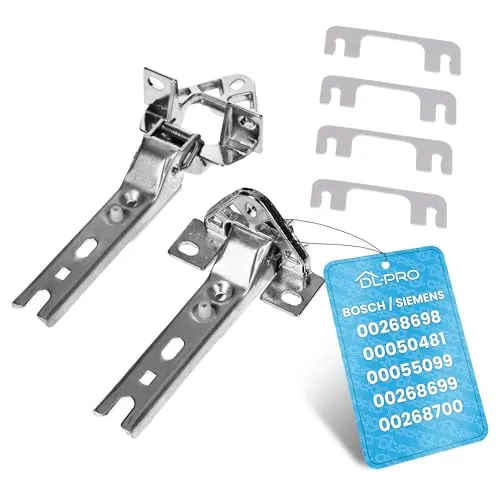 DL-pro Türscharnier-Set 00268698 für Kühlschrank – passend für Bosch Siemens Neff Constructa – 2 Scharniere + 4 Distanzscheiben – Lochabstand 30/35/42 mm