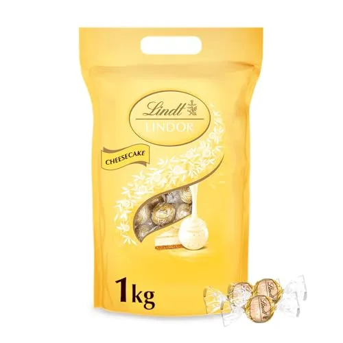Lindt LINDOR Cheesecake Beutel 1kg – 80 zartschmelzende Schokoladenkugeln