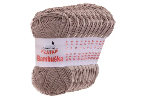 VLNIKA 10 x 50g Häkelgarn Bambuska Sommergarn Strickgarn Baumwolle Viskose Häkelwolle, 205 m (Sparpaket, 10 x 50g Knäuel), 17 graubeige