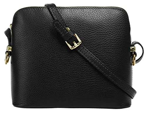 Cluty Umhängetasche Damen 021219 schwarz - Elegante Leder Tasche - Umhängetasche aus 100% Rindleder mit goldenen Details, ideal für jeden Anlass. Mit mehreren Fächern für Smartphone und Schlüssel bietet sie sowohl Stil als auch Funktionalität.