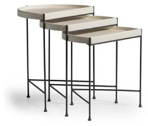 Beige Beistelltische Set - Modern und stilvoll - Elegantes Tisch-Set für das Wohnzimmer. Maße: 56 x 37 x 48 cm, aus robustem Metall und Holzfurnier. Ideal für jeden Wohnstil, einfach zu montieren und ohne zusätzliche Teile.