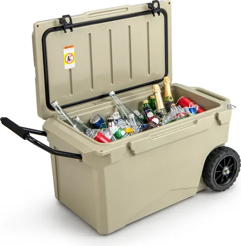 COSTWAY 71L Tragbare Kühlbox mit Rädern und Flaschenöffner - Robuste Kühlbox mit 71L Volumen, ideal für Picknick, Camping und Angeln. Dank hochwertiger Isolierung bleiben Getränke bis zu 7 Tage kühl. Integrierte Getränkehalter und Ablaufsystem für einfachen Transport und Nutzung.