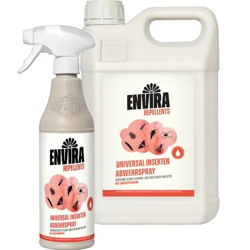 Envira Universal Insekten Abwehrspray 500 ml + 5 Liter - Spray mit Langzeitwirkung gegen Trauermücken, Silberfische, Lebensmittelmotten & weiteres Ungeziefer - Mittel gegen Insekten