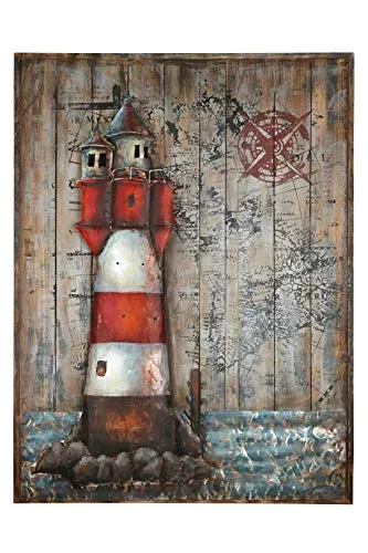 GILDE Gallery Leuchtturm Metallkunst auf Holz 100 x 75 in beige von GILDE