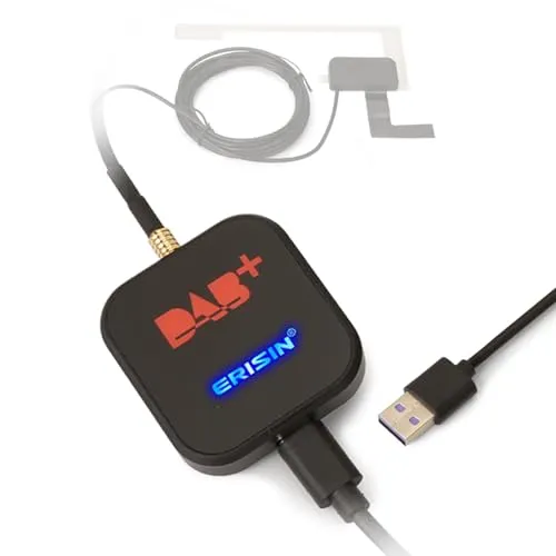 Erisin DAB+ Digital Radio Box mit Verstärkter Antenne - Auto Audio & Video Antennen – Genießen Sie erstklassige DAB+ Audioqualität in Ihrem Auto mit einfacher Plug-and-Play Installation und hohem Empfangsstandard.