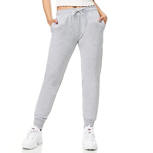 ROSS CAMP Jogginghose Damen - Sporthose Frauen Baumwolle, Trainingshose Fitness High Waist, Sweatpants Slim Fit Freizeithose Lang, Jogging Hose Laufhosen Modern Grau/XL