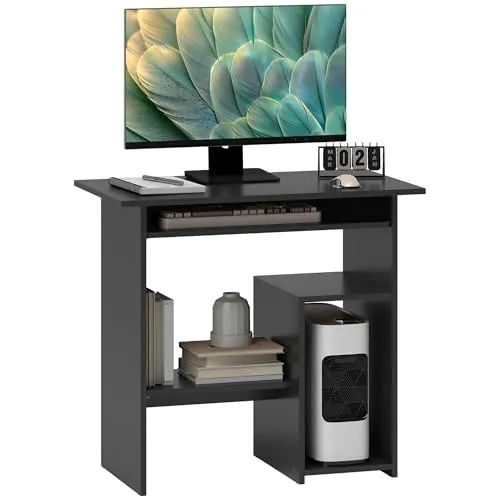 HOMCOM Schreibtisch 80 x 45 cm - Platzsparender Computertisch mit ausziehbarer Tastaturablage und mehreren Ablageflächen, ideal für Home Office und Schlafzimmer.