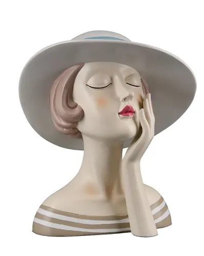 GILDE Dekoobjekt Polyfigur Lady - Charmante Dekofigur in zwei Varianten - Deko-Objekte: Elegante Büste einer Frau mit Hut, aus Kunstharz, Höhe 18 cm, perfekt für stilvolle Inneneinrichtungen.