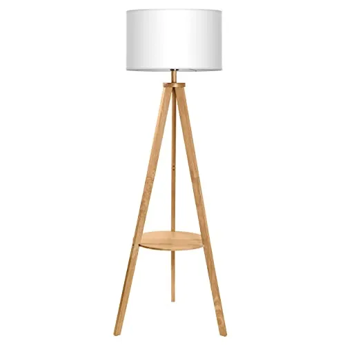 Tomons Dimmbar Stehlampe aus Holz mit Ablage in weiß von tomons