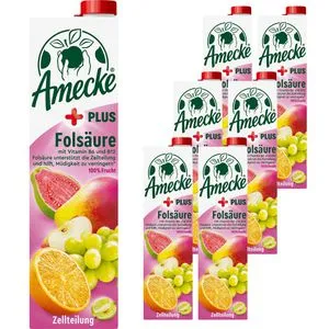 Amecke + Folsäure Fruchtsaftkonzentrat 6x 1,0 l - Säfte mit Folsäure, reich an Vitaminen und ideal für eine gesunde Ernährung.