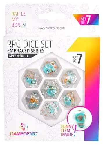 Gamegenic, Embraced Series - Green Skull - RPG Dice Set