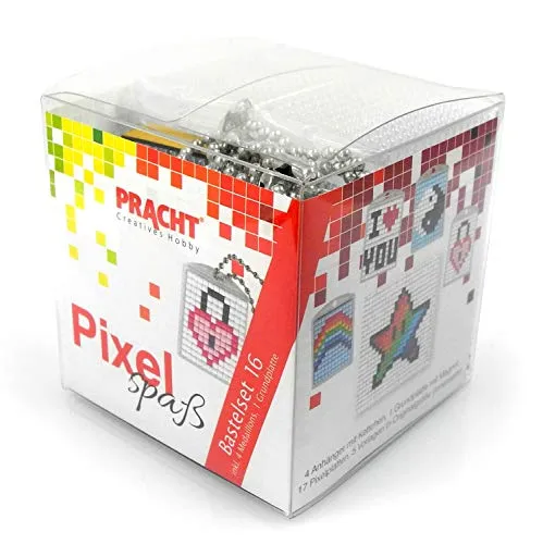 Pixel P90033-63501 Spaß Bastelset 16 - 4 Schlüsselanhänger zum Selbstgestalten, kinderleichtes Stecksystem ohne Bügeln, fördert Konzentration und Feinmotorik