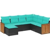 vidaXL 7-teiliges Gartensofa-Set mit Kissen in Schwarz - Komfortables Gartensofa-Set aus wetterbeständigem Polyrattan für entspannte Stunden im Freien. Modular und flexibel, ideal für Garten oder Terrasse. Mit abnehmbaren Kissenbezügen für einfache Pflege.