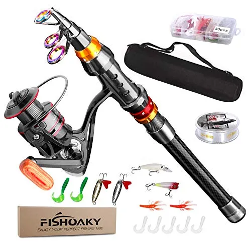 FISHOAKY Angelrute Teleskoprute, 1,8M Fishing Rod, Carbon Fiber Angelruten Angeln Rute Pole für Salzwasser Süßwasse | Kinder & Erwachsene | Boat, Surf, See, Daiwa, Dam, Ozean, Meer, Junior