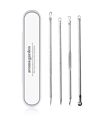 4er Mitesserentferner Komedonenquetscher Set, Blackhead Remover aus Edelstahl Porenreiniger Gesichtsreinigung Pickel Akne Whiteheads Mitesser Entferner Kit mit Box