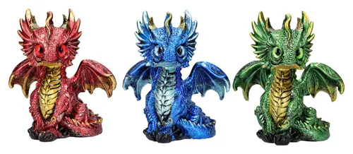 Figuren Shop GmbH Fantasy-Figur Drachenfiguren 3er Set - Bunte Deko für Fantasy-Liebhaber - Entdecken Sie unser 3er Set bunter Drachenfiguren, perfekt für kreative Dekoration. Ideal für Fantasy-Enthusiasten und als Blickfang in jedem Raum.