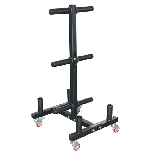 Sporttrend 24® Bumper Plate Rack auf Rollen - Hantelscheibenständer für Fitnessstudios, mobil und robust mit einer maximalen Gewichtskapazität von 300 kg. Ideal für die effiziente Organisation von Hantelscheiben.