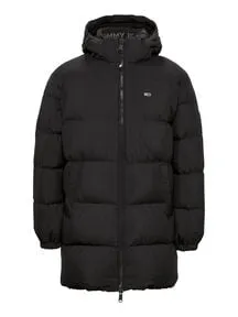 Tommy Jeans Essential Coat für Herren - Langer Steppmantel in Schwarz (S) - Funktionsjacke aus recyceltem Polyester, bietet Wärme und Stil mit Kapuze und funktionalen Taschen für den perfekten Schutz in der kalten Jahreszeit.