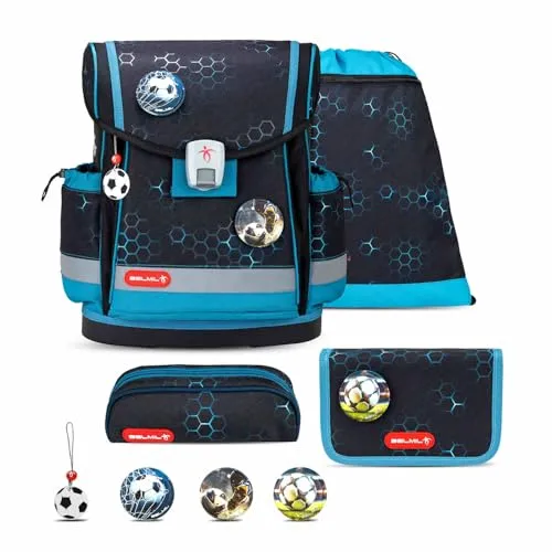 Belmil Classy Plus Schulranzen Set 5-teilig mit Brustgurt (405-78/AG/S) (Kick The Ball)