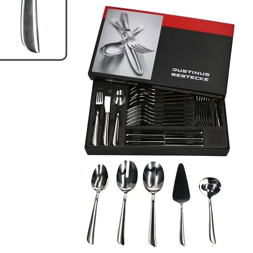 Justinus Twist 35tlg Besteck-Set für 6 Personen - Elegantes 35-teiliges Besteckset aus rostfreiem 18/10 Edelstahl, ideal für Gastro und Zuhause. Mit geschwungenem Griff und Wellenschliff für perfekte Schneidleistung.