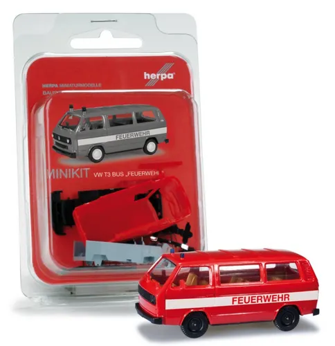 HERPA MINIKIT 1:87 Bausatz Einsatzfahrzeug VW T3 Bus Feuerwehr rot H0 012591