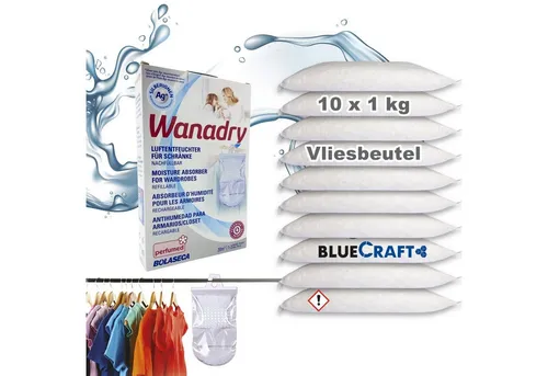 BlueCraft Luftentfeuchter Nachfüllpack 10x 1000 g - Luftentfeuchter, stromloser Nachfüller gegen Schimmel, ideal für Schlafzimmer und Wohnung, sorgt für ein gesundes Raumklima.