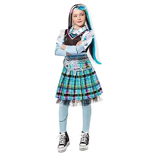 Rubies Frankie Stien Deluxe Kostüm für Mädchen, Kleid, Gamaschen, Gürtel und Clip, offizielles Monster High Kostüm für Karneval, Weihnachten, Geburtstag, Party und Halloween