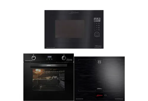 Kaiser Küchengeräte Backofen-Set Herd Set Autark Schwarzer Einbau Backofen 79L Drehknebel 60 cm mit Induktionskochfeld 60 cm FREE ZONE mit 2 FLEX Induktions-Zonen TFT Display+Einbau-Mikrowelle, Schwarz Glas, 25L, Heißluft, Grill, 21 Funktionen EH 6367+KCT 6140 FI+EM 2510, mit 1-fach-Teleskopauszug