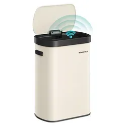 Mülleimer mit Sensor, 50 L, Softclose-Deckel, creme-Gold - Der elegante 50 L Sensor-Mülleimer bietet komfortable Öffnung per Handbewegung oder Touch-Taste. Mit leise schließendem Deckel und pflegeleichtem Design ist er ideal für moderne Küchen und sorgt für Ordnung.
