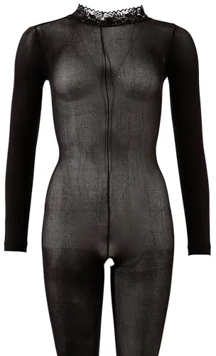 NO:XQSE Ouvert-Catsuit - erotischer Neckholder-Body für Frauen, Kragen mit floraler Spitze und offenem Schritt