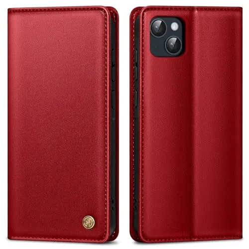 AIMOYU Handyhülle für iPhone 14 Hülle,Premium Lederhülle Schutzhülle Tasche für iPhone 14 Hülle Wallet Kartenfach Standfunktion Flip Case für iPhone 14 Klappbar, Rot