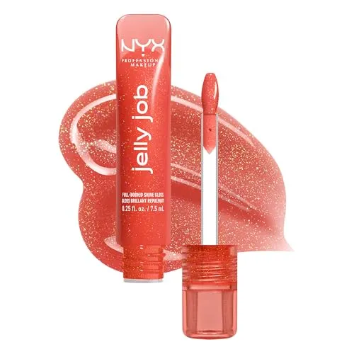NYX PROFESSIONAL MAKEUP Jelly Job Lipgloss, Lip Tint Gloss with Full-Bodied, Smoothing, and Hyper-Glossy Shine - Jelly Squeeze (Peach Pearl Shimmer)