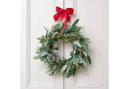 Lights4fun Adventskranz 50cm Weihnachtskranz mit roter Schleife