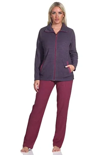 Normann Damen Langarm Frottee Hausanzug - Kuschelig und Zeitlos - Schlafanzüge für Damen, aus hochwertigem Frottee für optimale Wärme, in eleganter Streifenoptik und in Übergrößen erhältlich.