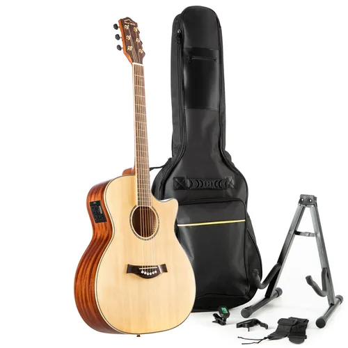 Akustikgitarre Anfänger-Set Red Hill CF-720C EQ - Set 2 - Vollständiges Set für Einsteiger: Red Hill CF-720C EQ mit massiver Fichtendecke und hochwertigem Zubehör. Ideal für den sofortigen Start in die Welt der Musik!