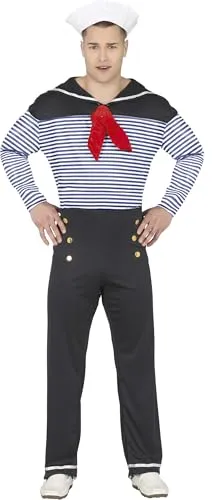 Fiestas Guirca Schickes Matrosen Kostüm Männer - Größe L 52 – 54 - Retro Seemanns Kostüm Erwachsene inkl. Matrosen Hut - Vintage Marine Kostüm Herren Karneval, Faschingskostüme Matrose