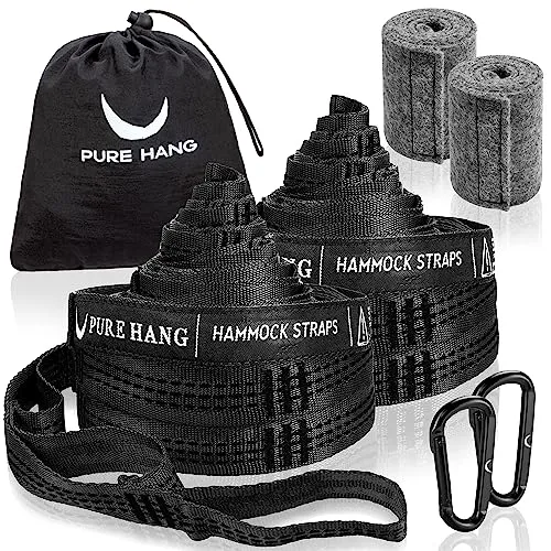 PURE HANG Hängematte Befestigung Hängematten Aufhängung Set Aufhängeset für Hängematte Baum Outdoor Camping Reise Komplett-Set (Schwarz)