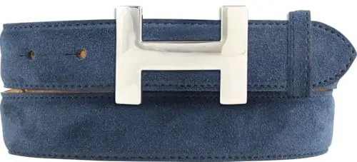 BELTINGER Damen-Gürtel HELEN aus Veloursleder 3,0 cm | Velour-Ledergürtel für Damen 30mm | Wildleder-Gürtel mit silber, glänzender Gürtelschließe | Marine 95cm