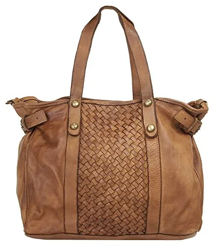 Samantha Look Shopper Echt Leder Damen | Vintage Umhängetasche aus Italien - Damen-Henkeltaschen: Hochwertige Umhängetasche aus 100% Rindleder mit praktischem Flechtmuster und geräumigem Hauptfach für alle Alltagsutensilien.