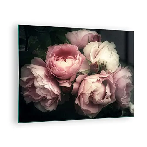 Bilder auf Glas Pfingstrose Blume Glasbild 70x50cm Wandbilder Dekoration Wohnzimmer Schlafzimmer Küche Deko Klein Wanddeko Bild im Glas Wand Kunstdruck Art Modern Wall Decor Glasdruck GAA70x50-3930
