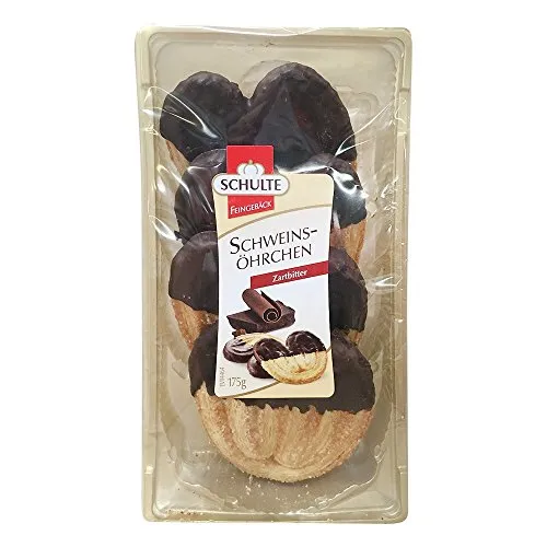 Schulte Feingebäck Große Schoko-Schweinsöhrchen 175 g Knuspriges Blätterteiggebäck mit Zartbitterschokolade Süßes Gebäck zu Kaffee und Tee