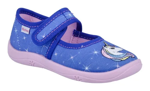 Richter Mia WMS: Hausschuh für Kinder in Blau, Größe 28 - Wanderschuhe für Kinder, ausgestattet mit WMS-Technologie und einer praktischen Größenschablone zum Download – ideal für Kindergarten und Freizeit.