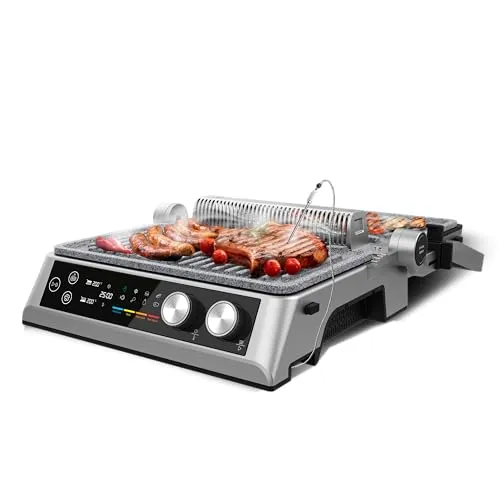 Cecotec Rockn'Grill Bistro Elektrogrill 2400W - Grills mit rauchfreier Technologie für gesundes Kochen, Touch-Steuerung und unabhängige Temperaturregelung für perfekte Ergebnisse.