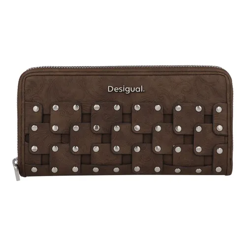 Desigual Mone_New Patch Choco Handtasche - Einfarbige Patchwork-Handtasche mit Reißverschluss, mehreren Innenfächern und stylischen Metallnieten – ideal für modebewusste Mädchen.